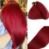 Burgundy Nano Ring Hair Extensions Real Human Hair 22 Inch Burgundy Nano Bead Hair Nano Tip Human Hair Extensions Straight Soft Pre Bonded Tipped Hair Cold Fushion for Women 50g 50 Strands