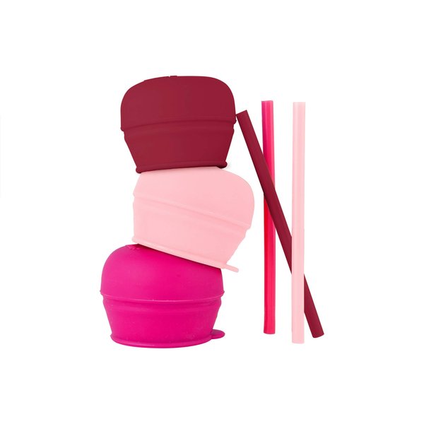 Boon Snug Silicone Sippy Cup Lids and Straws - Includes 3 Lids and 3 Straws - Convert Any Kids Cups or Toddler Cups into Straw Sippy Cups - Toddler Feeding Supplies and Travel Essentials - Pink