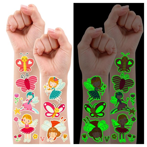 Partywind 150 Styles (14 Sheets) Butterfly Temporary Tattoos for Kids, Glows Butterfly Party Supplies Favors, Luminous Butterfly Fairy Decorations for Girls Birthday Party