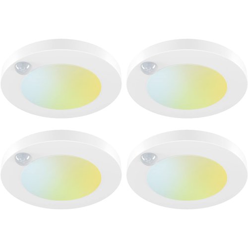 JULLISON 4 Inch Field Selectable 5CCT LED Motion Sensor Ceiling Light, 120V Wired Closet Light, 10 Watts, 600Lm, CRI80+, Non-dimmable, ETL Certified, Wet Location, Round/White, 4 Packs …