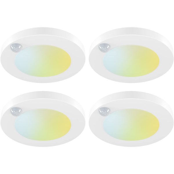 JULLISON 4 Inch Field Selectable 5CCT LED Motion Sensor Ceiling Light, 120V Wired Closet Light, 10 Watts, 600Lm, CRI80+, Non-dimmable, ETL Certified, Wet Location, Round/White, 4 Packs …