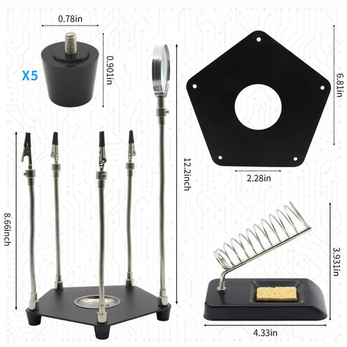 Kaisiking Helping Hand Soldering Third Hand Soldering Tool PCB Holder with Soldering Iron Stand, Metal Base Flexible Metal Arms for Soldering, Electronic Repair