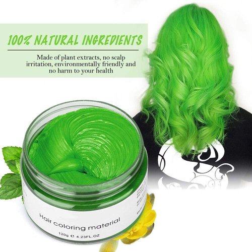 Jakuva Hair Coloring Dye Wax Styling Cream Mud, Natural Hairstyle Cream Wash out easily, Temporary Hair Dye Wax for Party, Cosplay & Halloween, Nightclub, 4.23 oz (Green)