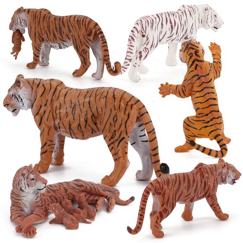 6 PCS Realistic Wildlife Animal Figures Tiger Model Figurines Party Favors Cake Toppers School Project Desktop Decoration Cognitive Toys for 5 6 7 8 Years Old Boys Girls Kid