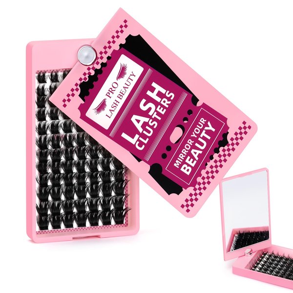 PRO Lash Clusters, 84Pcs Cluster Lashes Rotary Mirror Case Individual Lashes DIY Lash Extension Eyelash Clusters 10-16 Mix Fluffy Wispy Lashes Thin Band Not Fall Apart(Posh, C-10-16mix)
