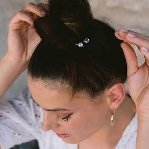 L. Erickson Little Gem Bobby Pin Pair - Crystal/Gold