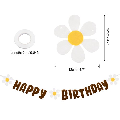 uxcell Flower Birthday Banners, 9.84 Ft Birthday Sign Banner Flags with Ribbon for Birthday Party Supplies Coffee