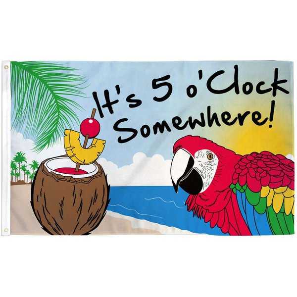 It's 5 o'clock Somewhere Flag Party Banner Bar Sign Happy Hour Pennant 3x5