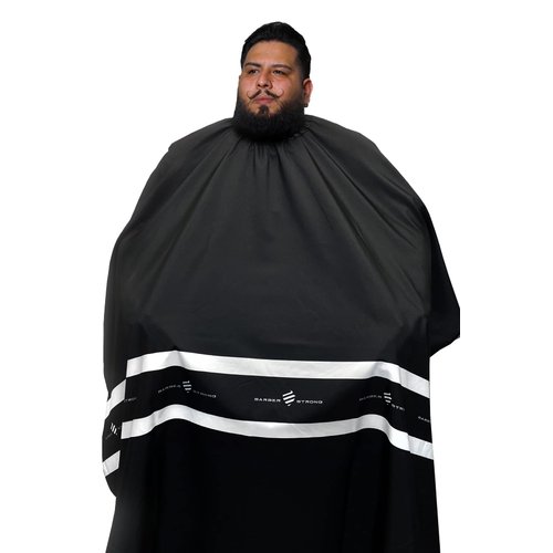 Barber Strong The XL Barber Cape Haircut Cover for Men, 60" Width x 70" Long, Extra Wide Stretch Comfort Neck Closure, Hair Repelling and Static-Reducing, Water Resistant - Black