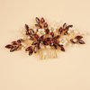 BERYUAN Wedding Pearls Crystal Rhinestone Hair Comb Pearls Crystal Flowers Bride Headpiece Red Wine Crystal Pearls Wedding Hair Accessories Handmade Wedding Hairband for Wedding Women and Girls (red