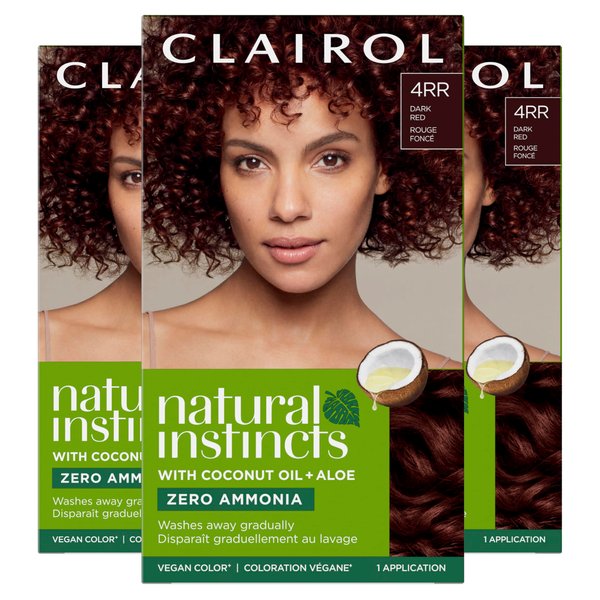 Clairol Natural Instincts Demi-Permanent Hair Dye, 4RR Dark Red Hair Color, Pack of 3