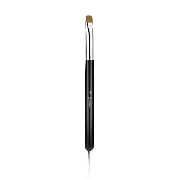 French Nail Brush, YIHUALE 2 Way French Gel Acrylic Nail Art Kolinsky Brush With Dotting Tool for Professional Manicure Cuticle Clean Up Nail Art Design- White And Black (12#, White And Black)