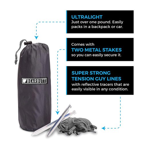 Bear Butt Hammock Rain Fly & Camping Tarp - 11 x 9 ft Hammock Tarp Rain Fly for Hammock Camping - Easy to Set Up Tent Tarp for Tent Camping - Waterproof Camping Tarp - Ultralight Backpacking Tarp