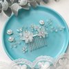 CASOLVX Bridal Ceramic Flower Hair Comb Crystal Headside Comb Set Rice Bead U-shaped Hairpin Wedding Accessories for Bride and Bridesmaids 3PCS