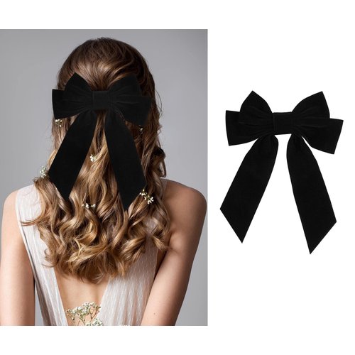 Big Hair Bows for Women Girl, 7" Velvet Black Hair Clip Accessories, Gift for Mom, Elegant Hair Decor for Wedding Prom Dating