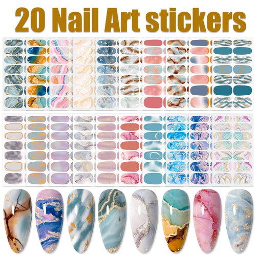 WOKOTO 20 Sheets 280 Pieces Marble Design Gel Nail Polish Strips for Women Gradient Nail Gel Stickers Wraps Gel Nail Stickers Full Nail Wraps Stick On Nails Polish Stickers Press On Nails