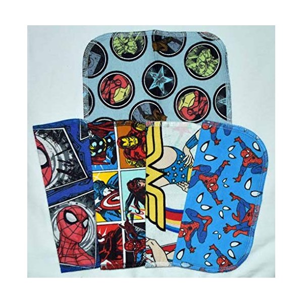 1 Ply Printed Flannel 8x8 Inches Little Wipes Set of 5 Favorite Superhero Characters