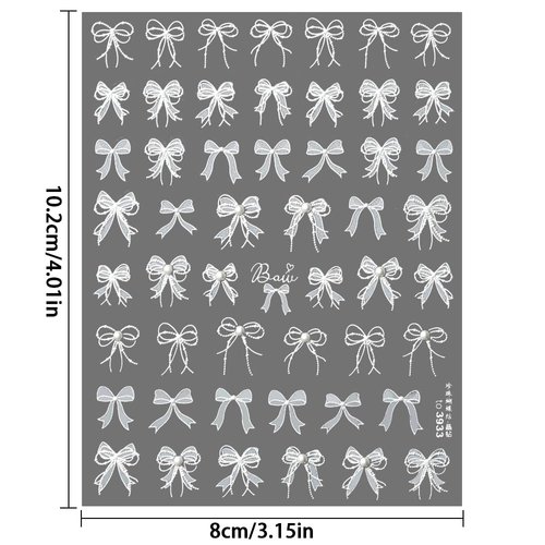 5D Embossed White Lace Bowknot Nail Art Stickers Pearl Bow Nail Stickers for Nail Art Supplies Retro Relief Bow Nail Decals Self-sdhsive Bow Stickers for Nails Ribbon Bows Nail Accessories for Women