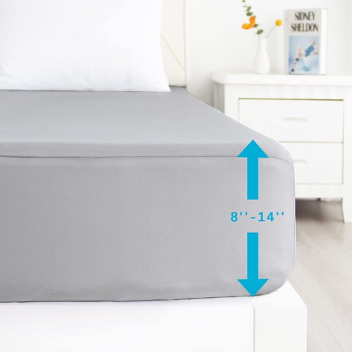 Biloban Twin Fitted Sheet 2 Pack, Twin Bedding Fitted Sheets Only for Boy Kids with Deep Pocket up to 14", Bottom Sheet, Shrinkage & Stain Resistant Bed Sheets, Wrinkle Free & Easy Care, Grey