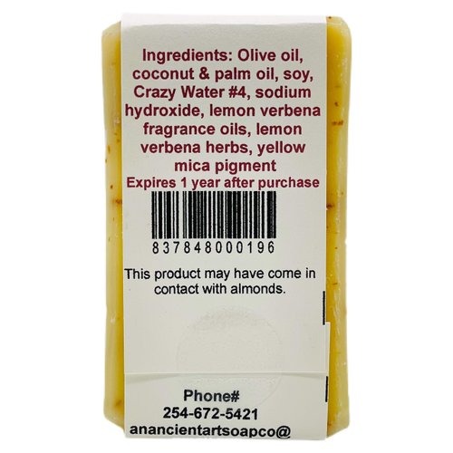 An Ancient Art’s Bar Soap - All Natural Soap Handmade with Olive Oil, Palm Oil, and Coconut Oil (Lemon Verbena)