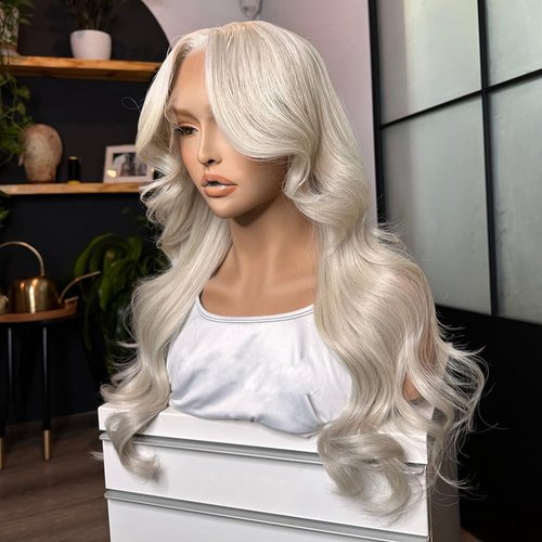 Mscathy Platinum Blonde Lace Front Wigs Human Hair #60 Body Wave 13X4 Human Hair Wig HD Lace Front Breathable Hair Pre Plucked HD Transparent 180% Density for Women (24 INCH, Platinum Blonde)