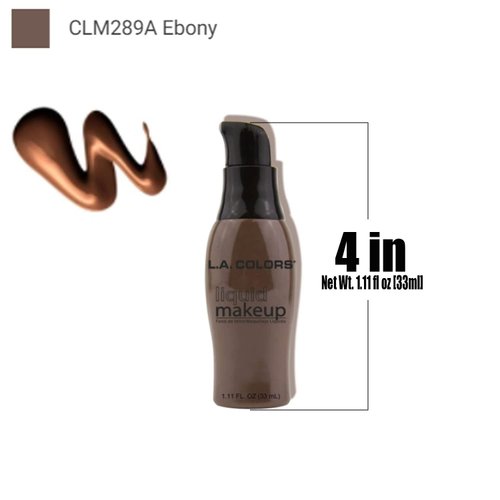 L.A. Colors 1 Pump Liquid Makeup [ CLM289A Ebony ] Face & Body Foundation Flawless Looking + Free Zipper Bag