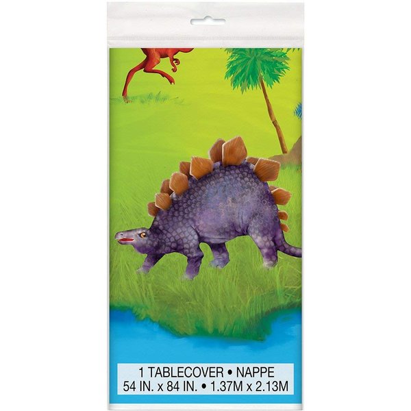 Unique Industries party setting Dinosaur Plastic Tablecloth | 84" x 54" | 1 Pc, Multi Color