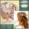 64 Pieces Wedding Hair Comb Set, Include 20 Flower Rhinestone Hair Sticks, 20 Pearl Hair Pins, 3 Crystal Pearl Combs, Pearl Wedding Hair Vine, 20 U Shaped Pearl Hair Clip (Classic Style)