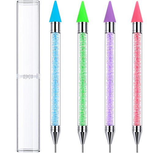 Tatuo 4 Pcs Rhinestone Picker Dotting Pen,Nail Dot Paint Pen Tool Crystals Wax Pencil Pen for Rhinestone Gems Dual Ended Rhinestone Picker with 4 Case Manicure Nail Art DIY (Blue, Green, Pink, Purple)