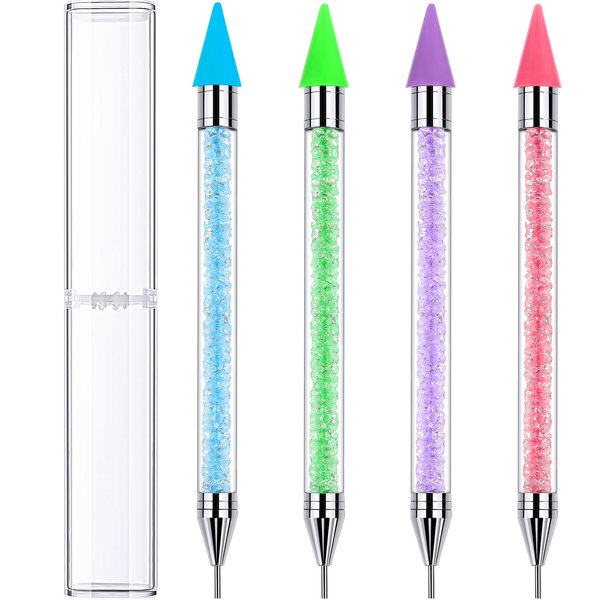 Tatuo 4 Pcs Rhinestone Picker Dotting Pen,Nail Dot Paint Pen Tool Crystals Wax Pencil Pen for Rhinestone Gems Dual Ended Rhinestone Picker with 4 Case Manicure Nail Art DIY (Blue, Green, Pink, Purple)