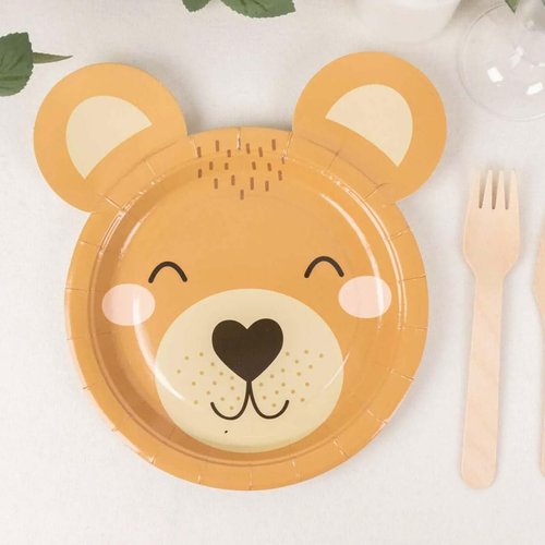 Efavormart 25 Pack Brown Teddy Bear Dessert Appetizer Paper Plates, 7" Round Animal Print Eco-Friendly Baby Shower Party Plates - 300GSM