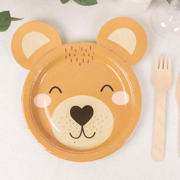 Efavormart 25 Pack Brown Teddy Bear Dessert Appetizer Paper Plates, 7" Round Animal Print Eco-Friendly Baby Shower Party Plates - 300GSM