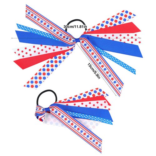 Patriotic Hair Scrunchies for Hair - 2Pcs American Flags Hair Ties Red White and Blue Hair Ribbon Hair Elastics Bands Ponytail Holders 4th of July Hair Accessories for Women Girls Independence Day