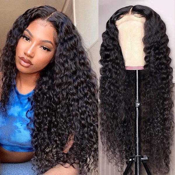 BASEMMAHER Lace Front Wigs Synthetic Artificial Human Hair Long Black Wavy Wig for Women 30" Deep Wave Wig with hairnet for Black Women Human Hair Replacement Wigs for Daily Party Use