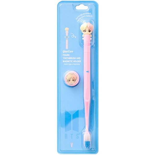 [BTS Official Merchandise] Fans Gift - K-Pop Idols Goods - BTS Character Figure Toothbrush with Convenient Magnetic Holder (V)