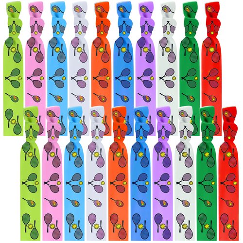 MTLEE 20 Pieces Tennis Hair Ties Tennis Party Favors Tennis Ribbon Hair Accessories No Crease Knotted Colorful Tennis Hair Bands Tennis Elastics Hair Gifts for Women Girls Player Sport Party Favors