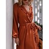 BerryGo Women's Fall Bridesmaid Long Sleeve Wrap Ruffle Belted Dress Boho Maternity Maxi Dress for Wedding Guest Brick Red Burnt Orange M