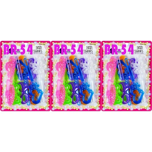 Tara Girls Self Hinge Multi Design Plastic Bow Hair Barrettes Selection Pack Of 3 (BR54)