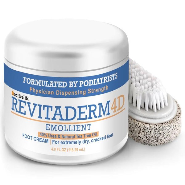 activelife - Revitaderm 4D Urea Cream, Deeply Moisturizes for Dry, Cracked Feet, Hands, Elbows and Knees, Ultra Repair Cream and Callus Remover For Feet, Free Pumice Stone Included, 4oz., 1 Pack