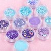 Mesiyun Nail Art Blue Glitter Sequins 3D Pearl Nails Shining Flakes Acrylic Powder Dust Chunky Flake 12Jars