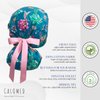 CALOMED Scrub Cap for Women and Men, Ponytail Scrub Caps, Working Hat, Head Cover with Ribbon Ties and Buttons, Long Hair (Succulents on Teal)