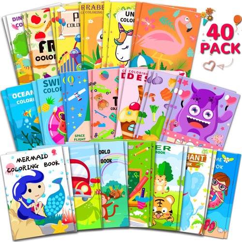 Lionoble 40 Pack Coloring Books for Kids Ages 4-8, 8-12 Birthday Party Favors Gifts Includes Dinosaur Mermaid Animal More Designs Goodie Bags Stuffer Fillers for School Classroom Activity Supplies