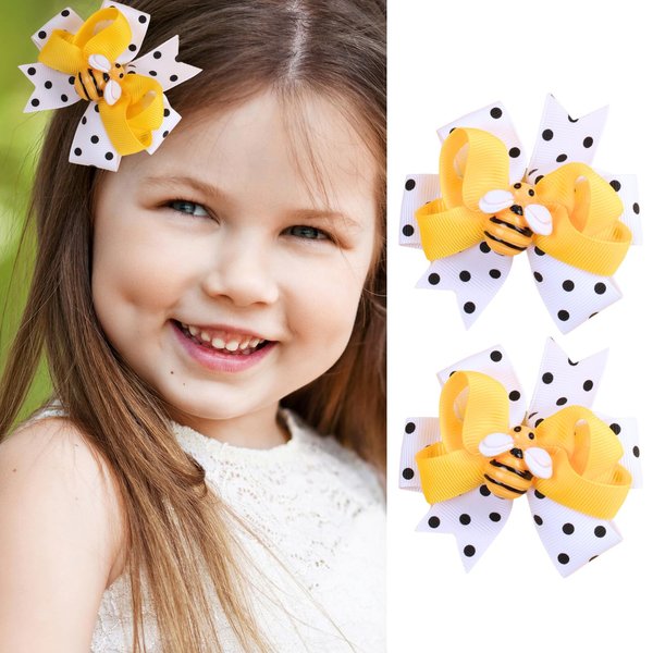 Bee Girls Hair Bows Cute Yellow Bows for Girls Spring Hair Accessories Bow Hair Clips Hair Barrettes White Bow Clips for Girls for Hair Cute Hair Clips Hair Decorations