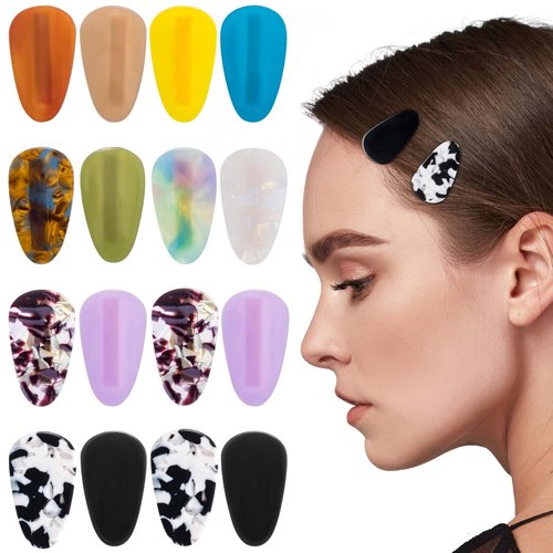 HINZIC 16pcs Teardrop No Bend Hair Clips Tiny Small No Crease Bangs Creaseless Hair Clips Flat Duckbill Acrylic Resin Barrettes for Women Girls Makeup Hairstyle Accessories