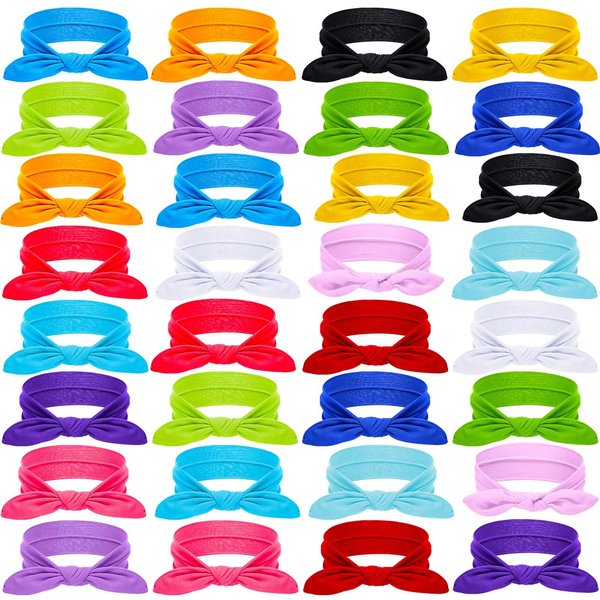 32 Pcs Women's Headbands Bows Headwraps Turban Bow Headband Rabbit Ears Headband with Bow Non Slip Hair Band Bows for Women Bow Head Scarf Workout Running Sport Sweat Elastic Hair Wrap Accessories