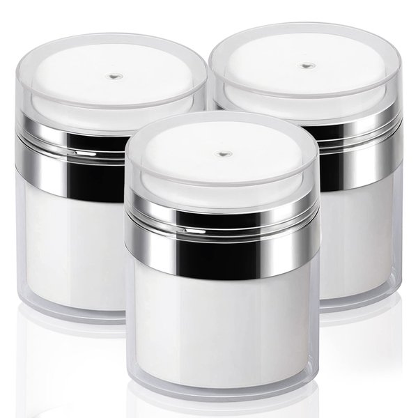 3Pack 15ml Airless Pump Jar - 0.5 Oz Air Pump Container for Cream, Pump Moisturizer Drunk Elephant Container, Empty Cream Subpackage Jar Vacuum Bottle Dispenser for Skincare Lotion Moisturizer Creams