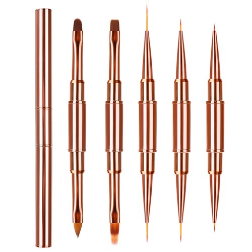 WLLHYF 5Pcs Double-Ended Acrylic Nail Art Brushes Set, Nail Art Liner Brushes 3D Nail Art Decorations Nail Art Tools Super Fine Striper Brush Set for Long Lines Thin Details Fine Drawing