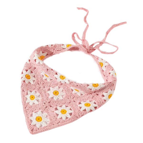 FZBNSRKO 1 Pack Crochet Bandana Head,Kerchief Hair Scarf,Knitted Hair Crochet Hair Kerchief Tie Headwrap Floral Hair Bandanas for Women Girls,Pink