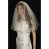 Bridal Veil Diamond (Off) White 2 Tiers Elbow Length Black Satin Ribbon Edge