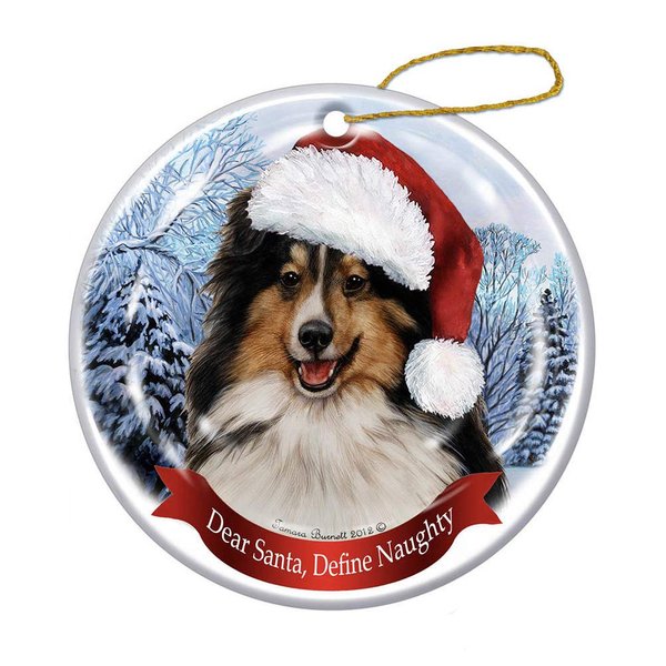 Holiday Pet Gifts Sheltie (Tri-Color) Santa Hat Dog Porcelain Christmas Ornament